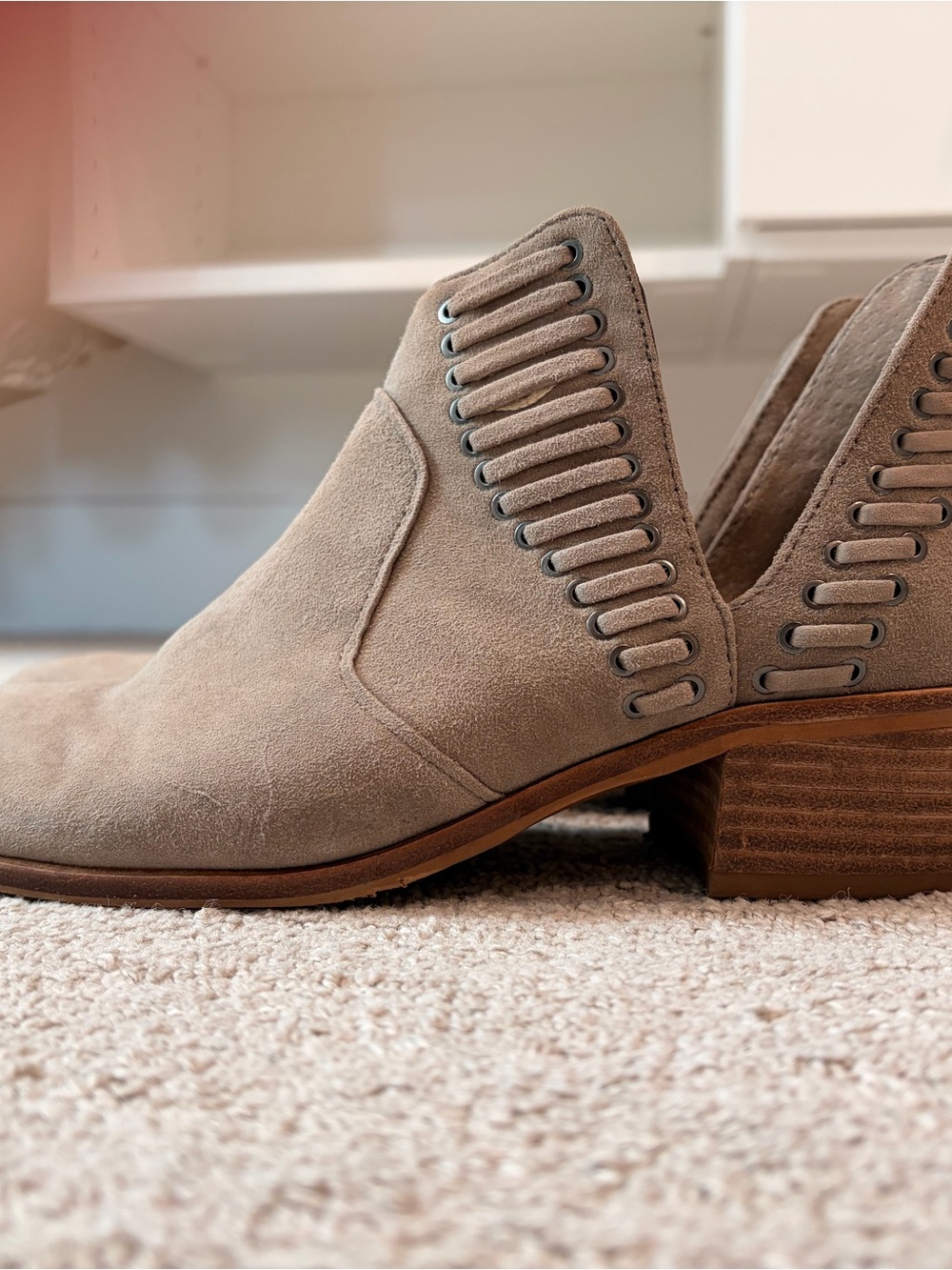 Vince Camuto Taupe Suede Cutout Ankle Boot